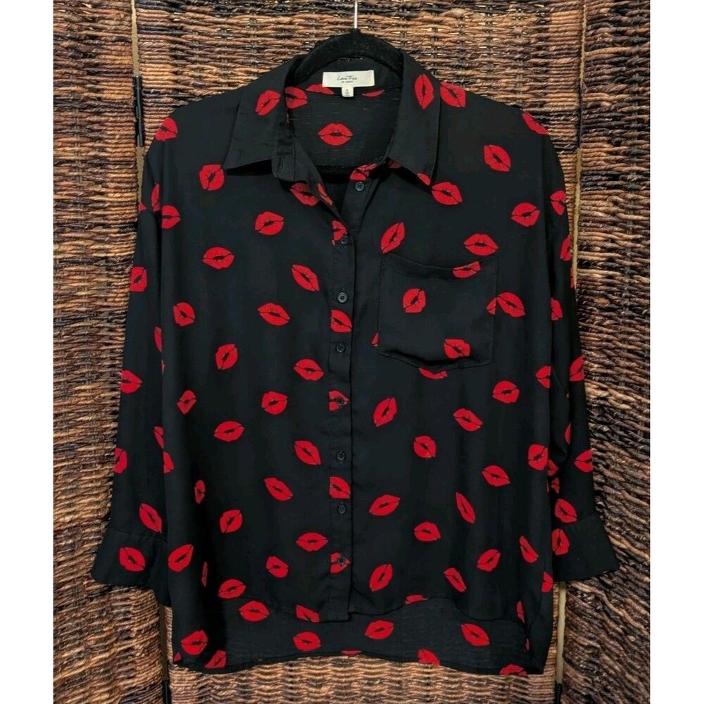 Love Tree Kiss Lips Novelty Print Blouse Top Oversized Valentines Day Date Night